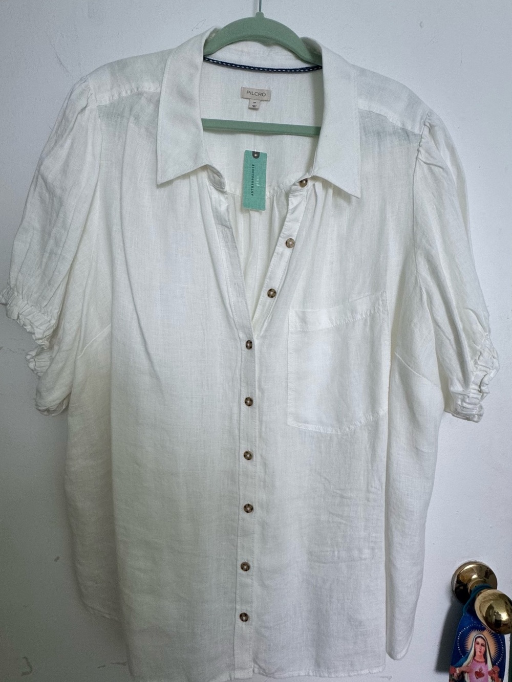 Pilcro Cream Linen Short-Sleeve Button-Down Shirt